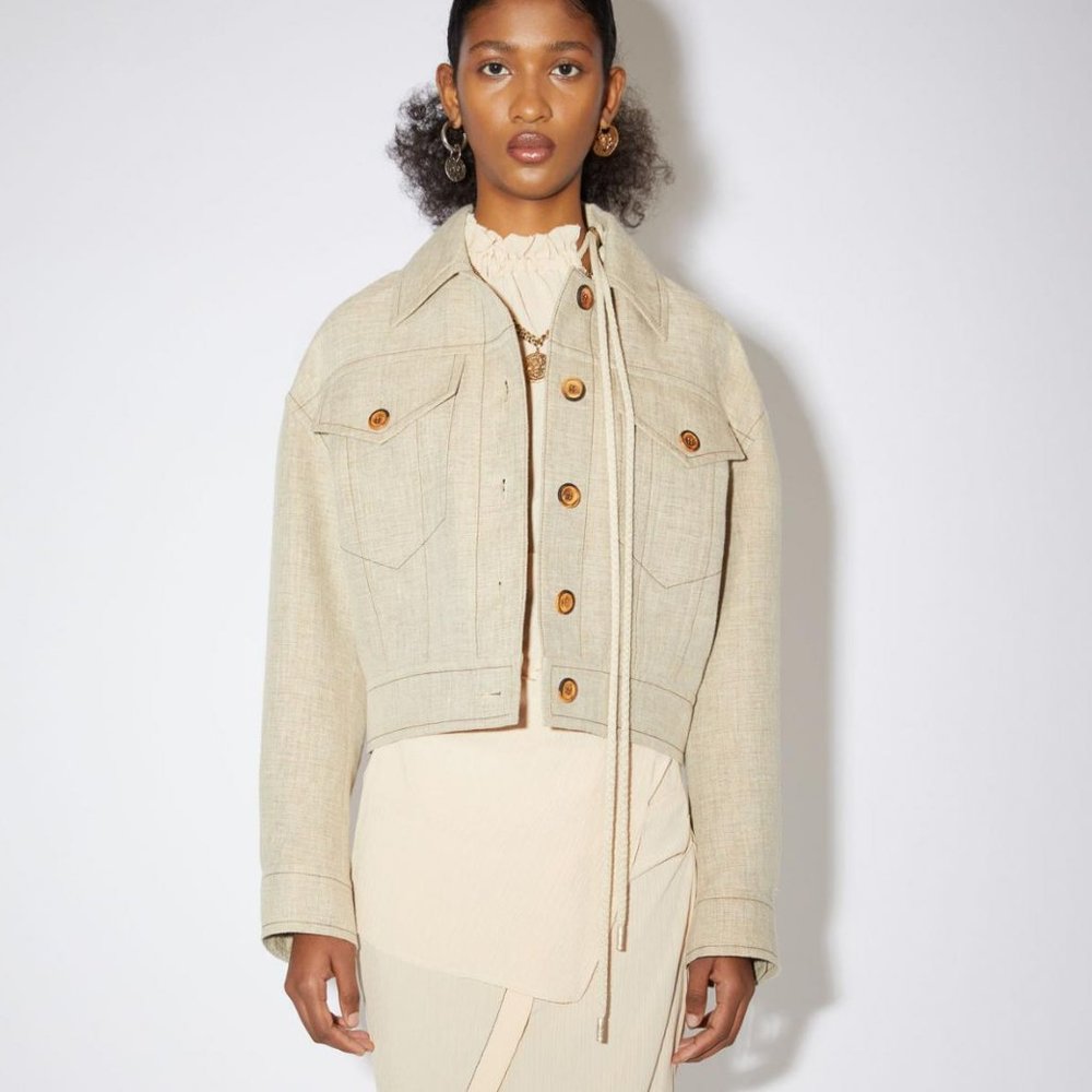 ACNE Cropped Hemp Jacket in Camel Melange SIZE 36
